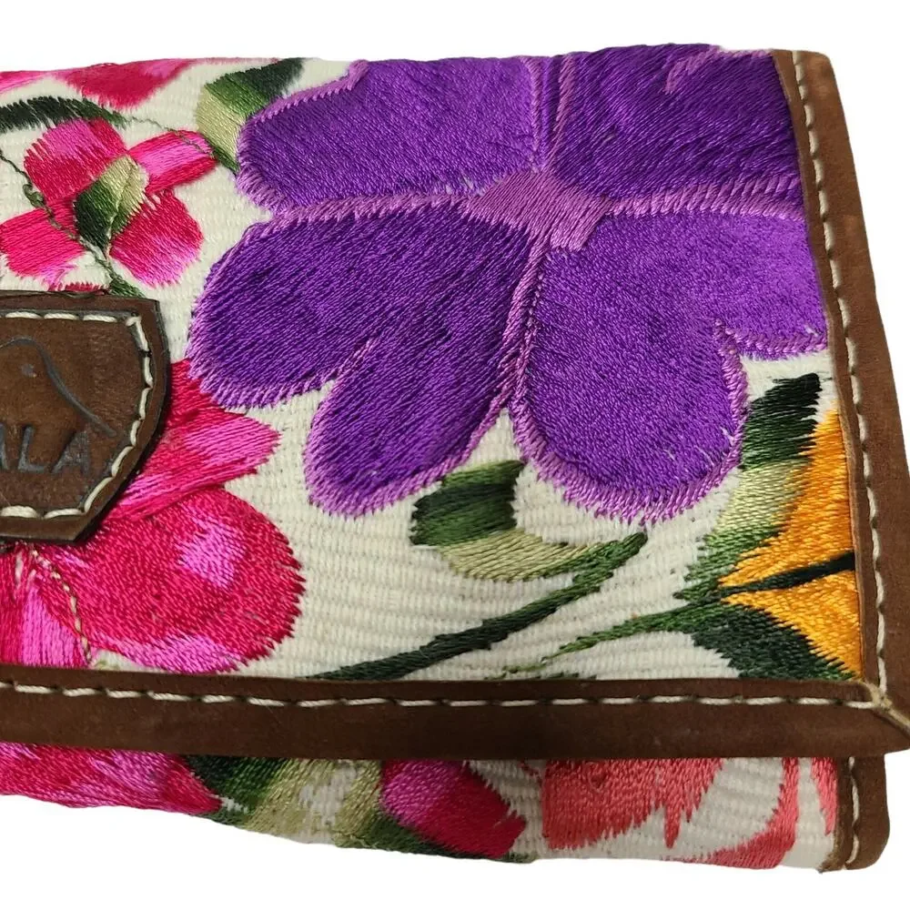Bohemian Floral Embroidered‎ Women's Trifold Wallet Made in Guatemala Colorful